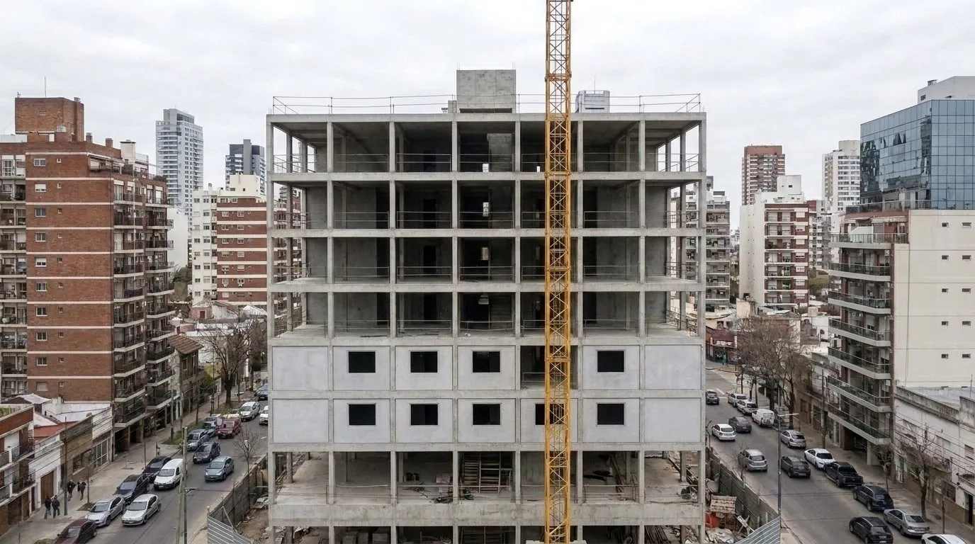 Edificio en altura con los paneles montados entre losas