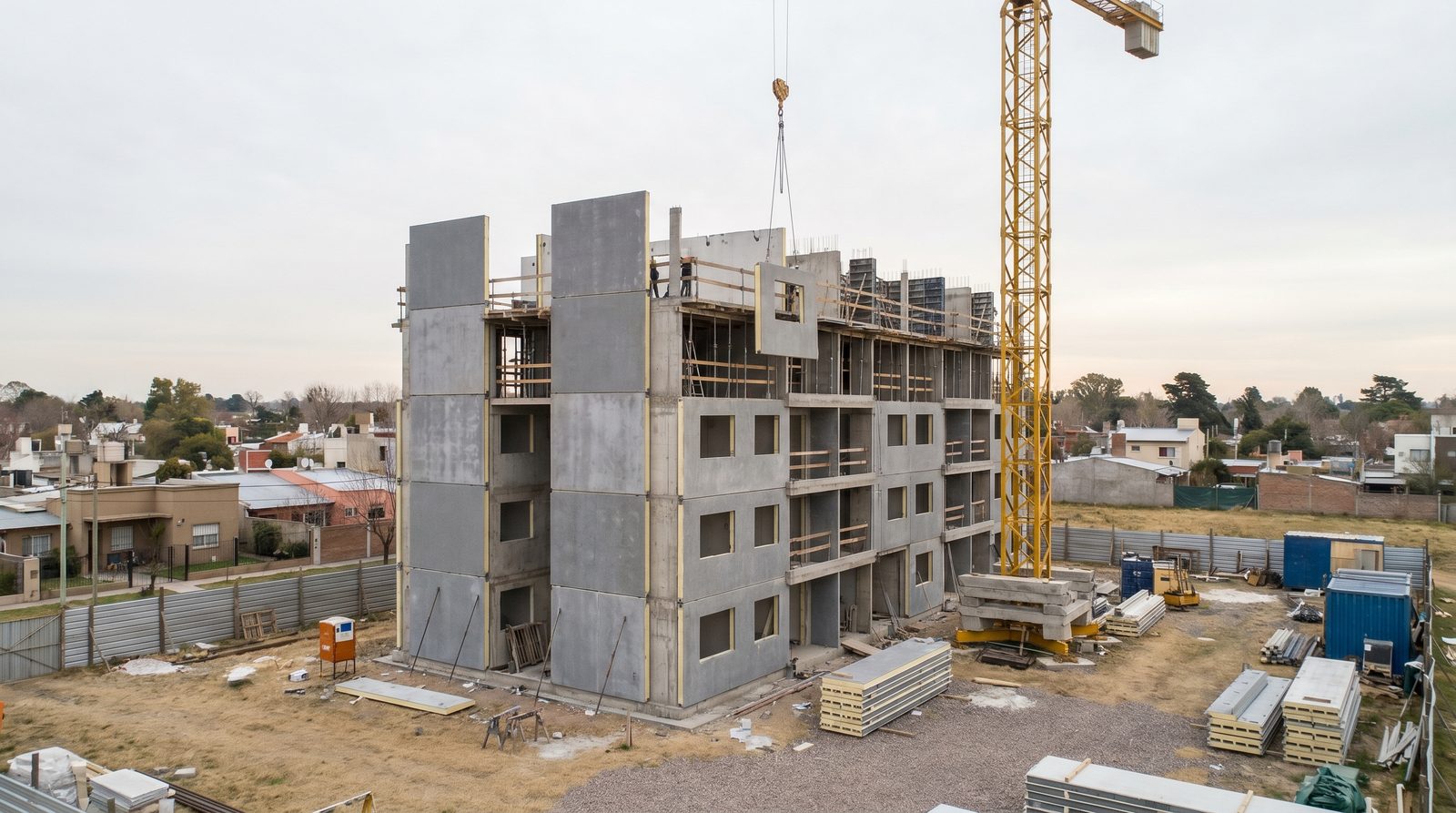 Edificio en montaje — el sistema en altura
